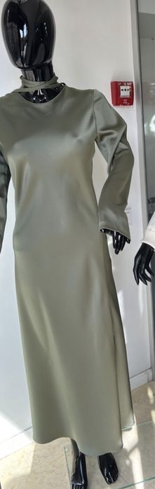 Шелковое длинное платье, голубое и хаки