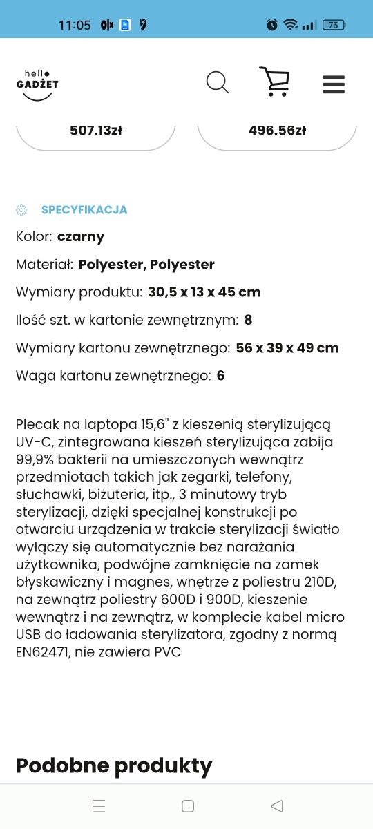 Plecak ze sterylizatorem UV-C Swiss pack czarny