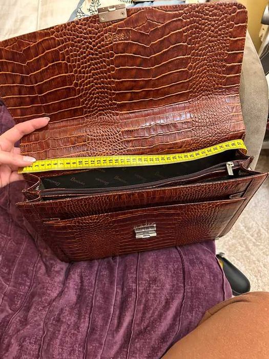 Ekskluzywna Aktówka Damska - Wzór Krokodyl, Brązowa