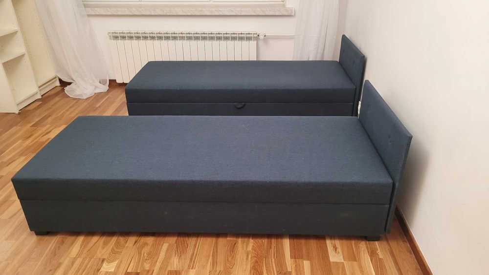 Tapczan, łóżko jednoosobowe z pojemnikiem i materacem piankowym