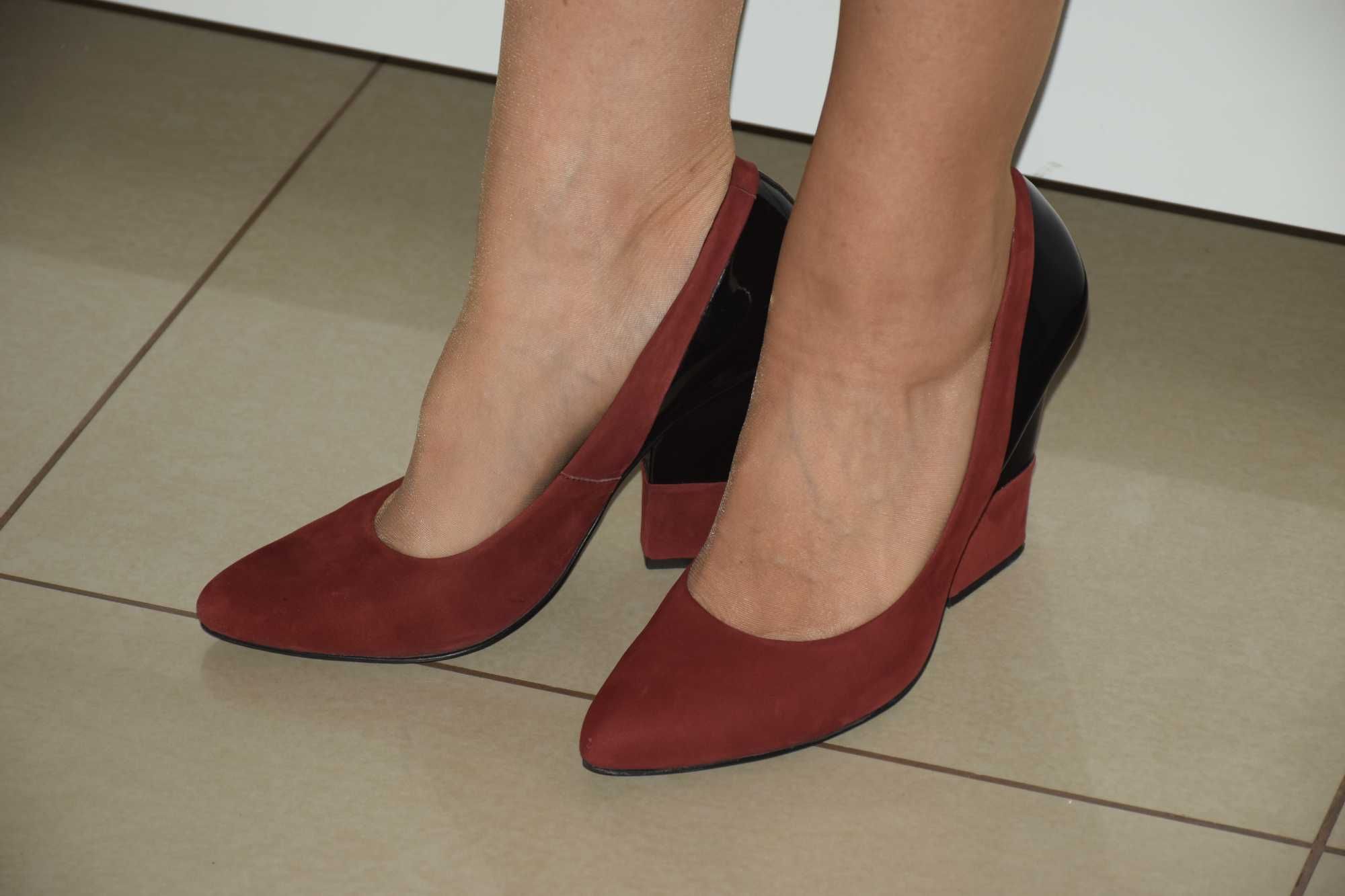 Buty na obcasie Kazar zamsz lakier 39