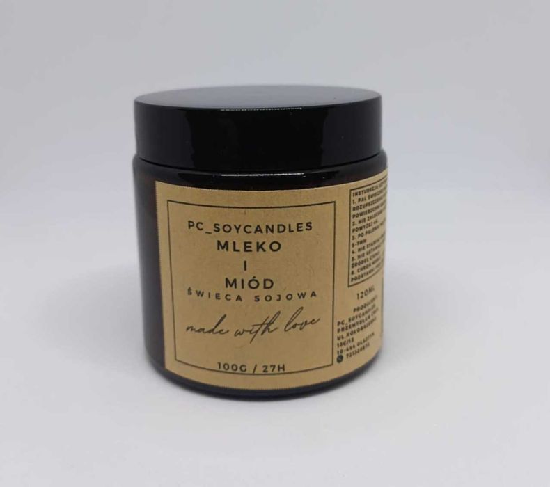 Świeca Sojowa Zapachowa Mleko i Miód 120ml 27h
