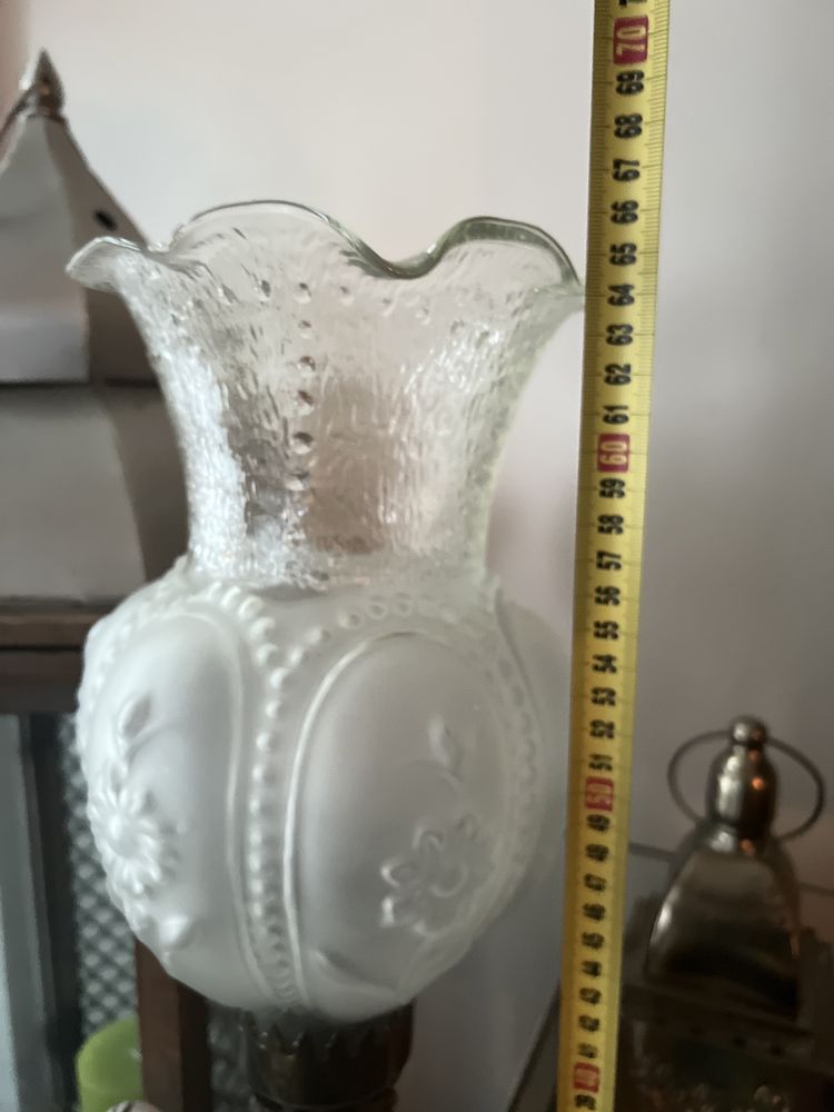 mosiądz krakelurowa porcelana stara wielka lampa 65 cm antyk