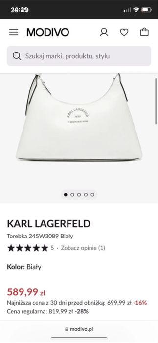 Torebka biała  karl lagerfeld metal sp shb crincle