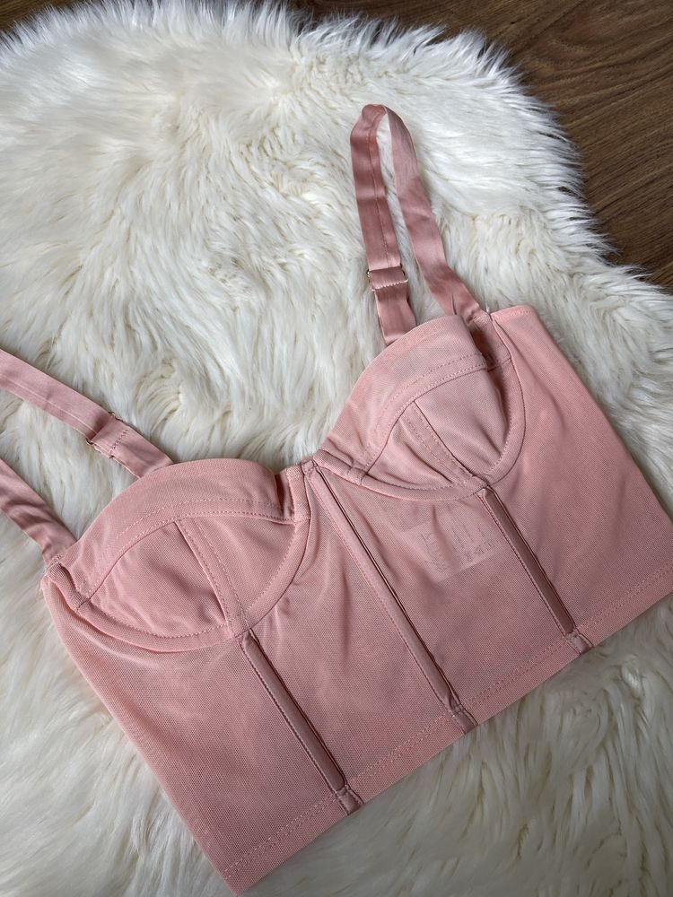 Oh Polly gorset crop top siateczkowy borderline XS brzoskwiniowy