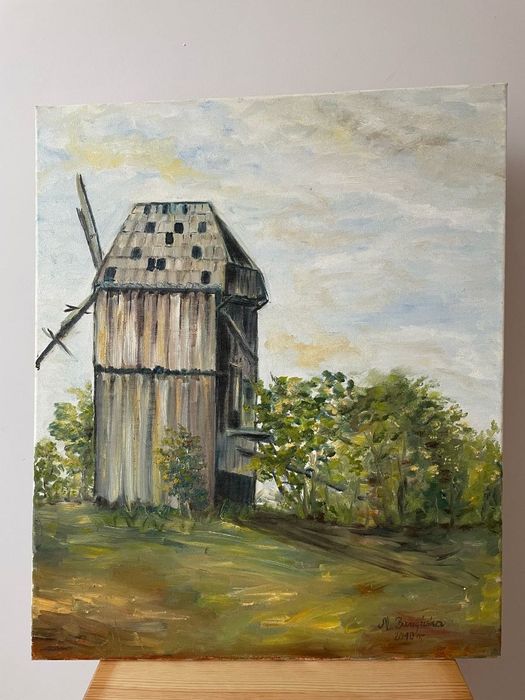 Obraz olejny na płótnie "Wiatrak w Dębe" - Maria Burzyńska, 2010