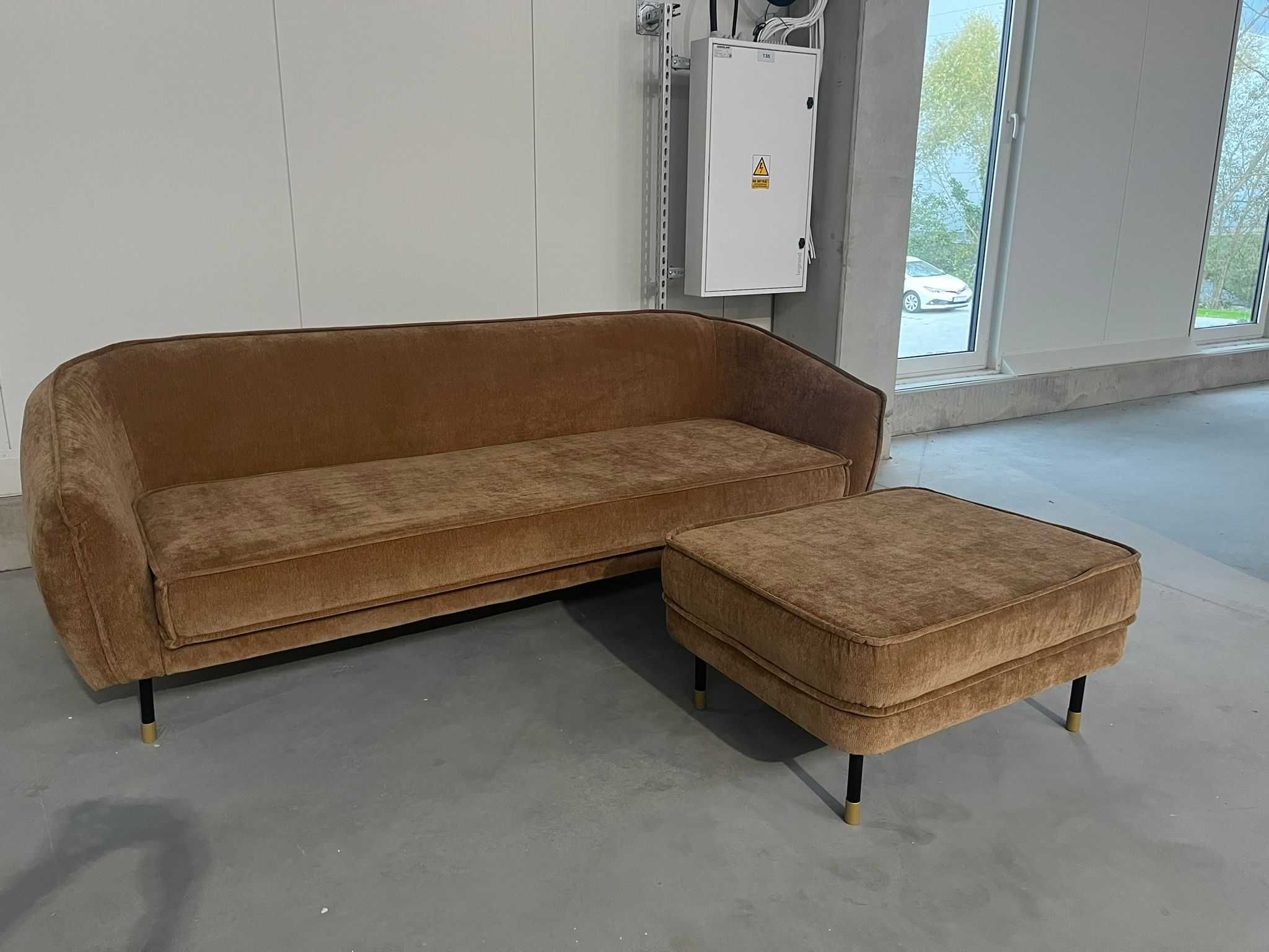 Sofa materiał brązowa 2 szt 2450x1100x900