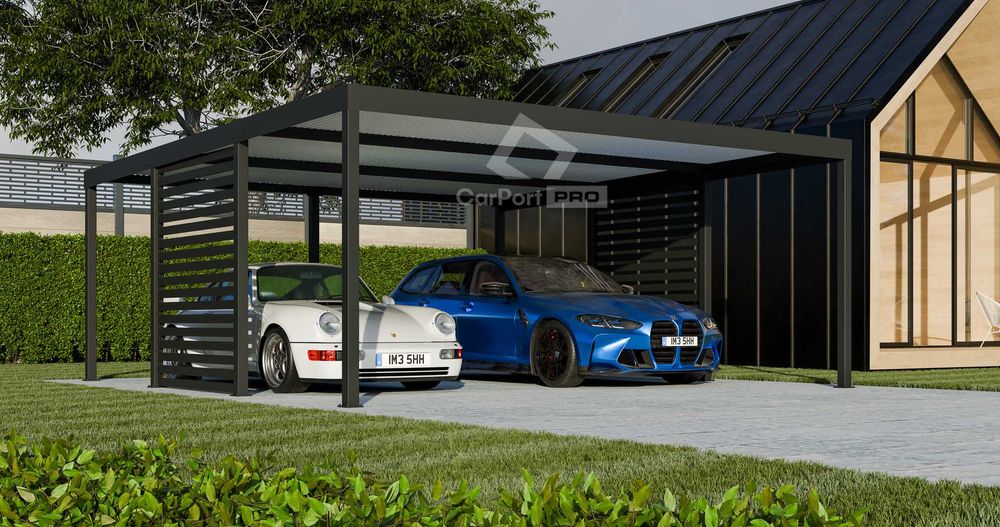 CarPort PREMIUM - wiata samochodowa 6x5 - antracyt - zabudowa  CP108
