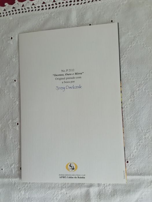 Postal de Natal, pintado com a boca, escrito