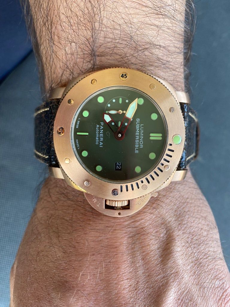 Panerai Luminor Submersible Rose Gold Zielony Skóra 47mm Duży Zegarek