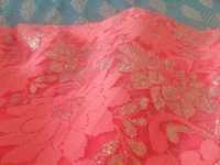 Тканина - гіпюр рожева із серебристим