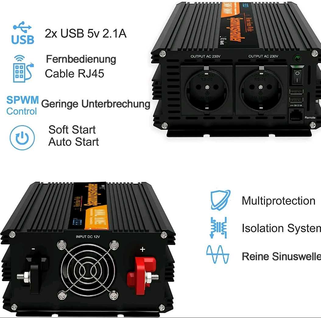 Інвертор  Edecoa 3500W/7000W 12V-220V ЧиСТИЙ СіНУС