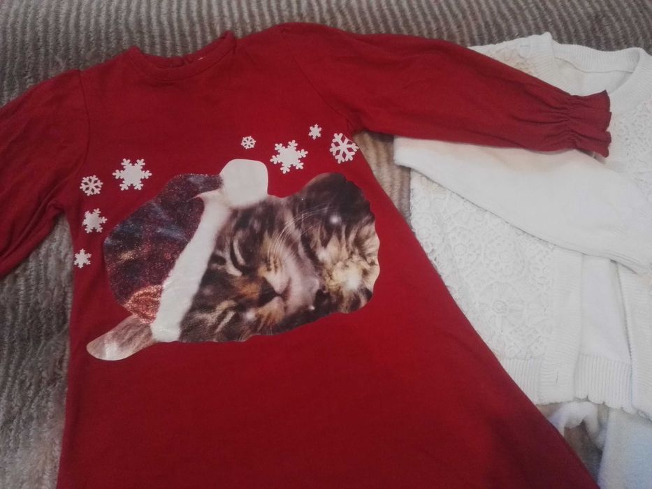 Zestaw Świąteczny 80-86 Mikołajki sukienka sweterek rajstopy 12-18 mc