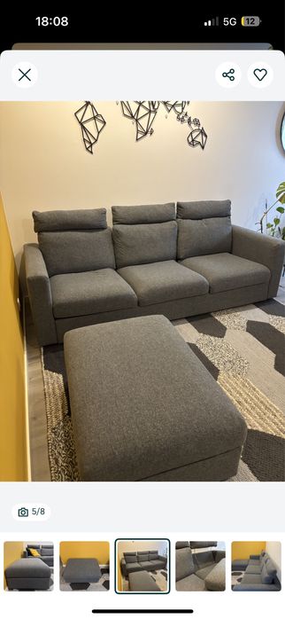 Sofa IKEA 3 lugres + 3 apoios de cabeca + repousa pes (chaise long)