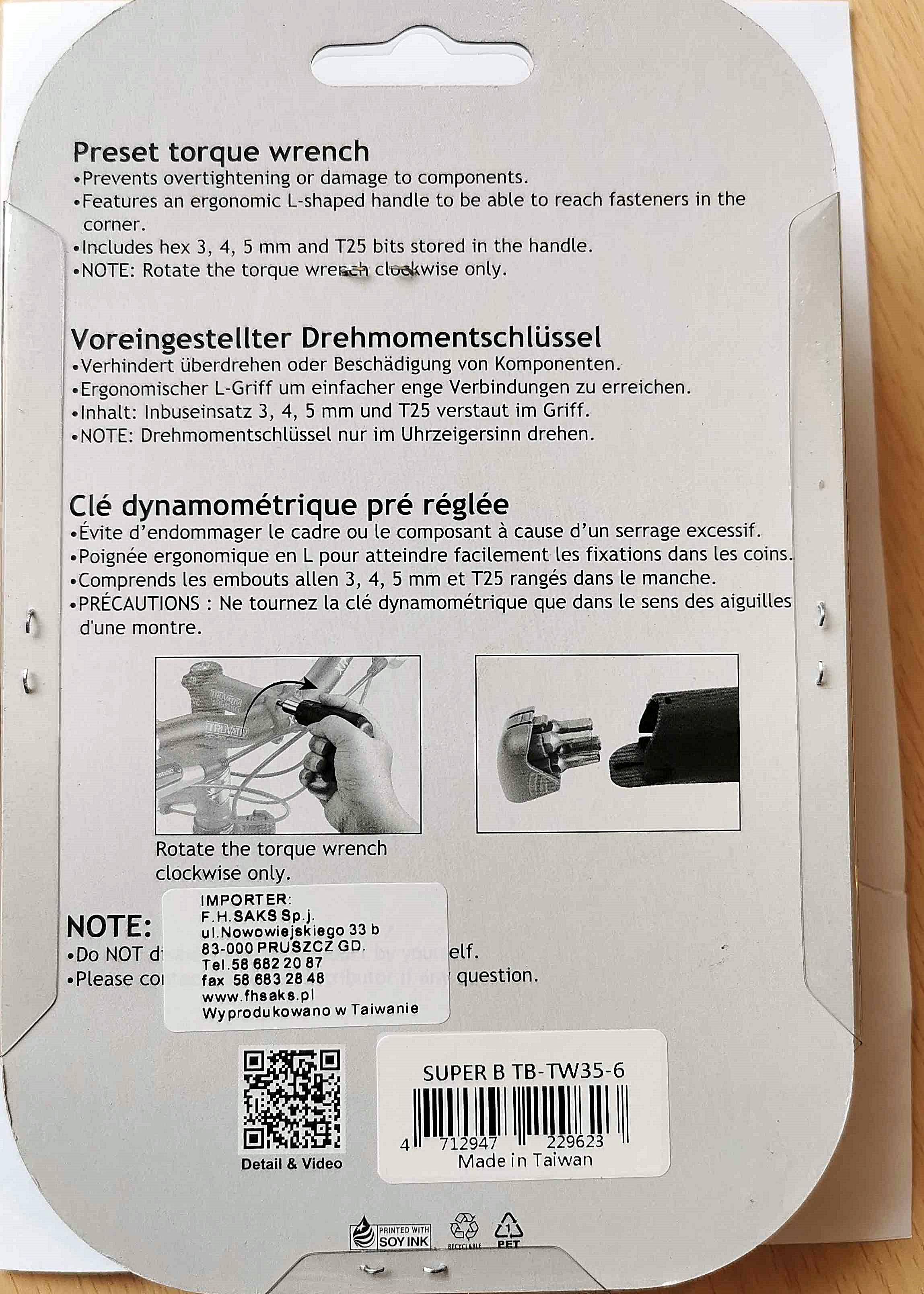 SUPER B TW35  Klucz Dynamometryczny siła 6Nm + bity