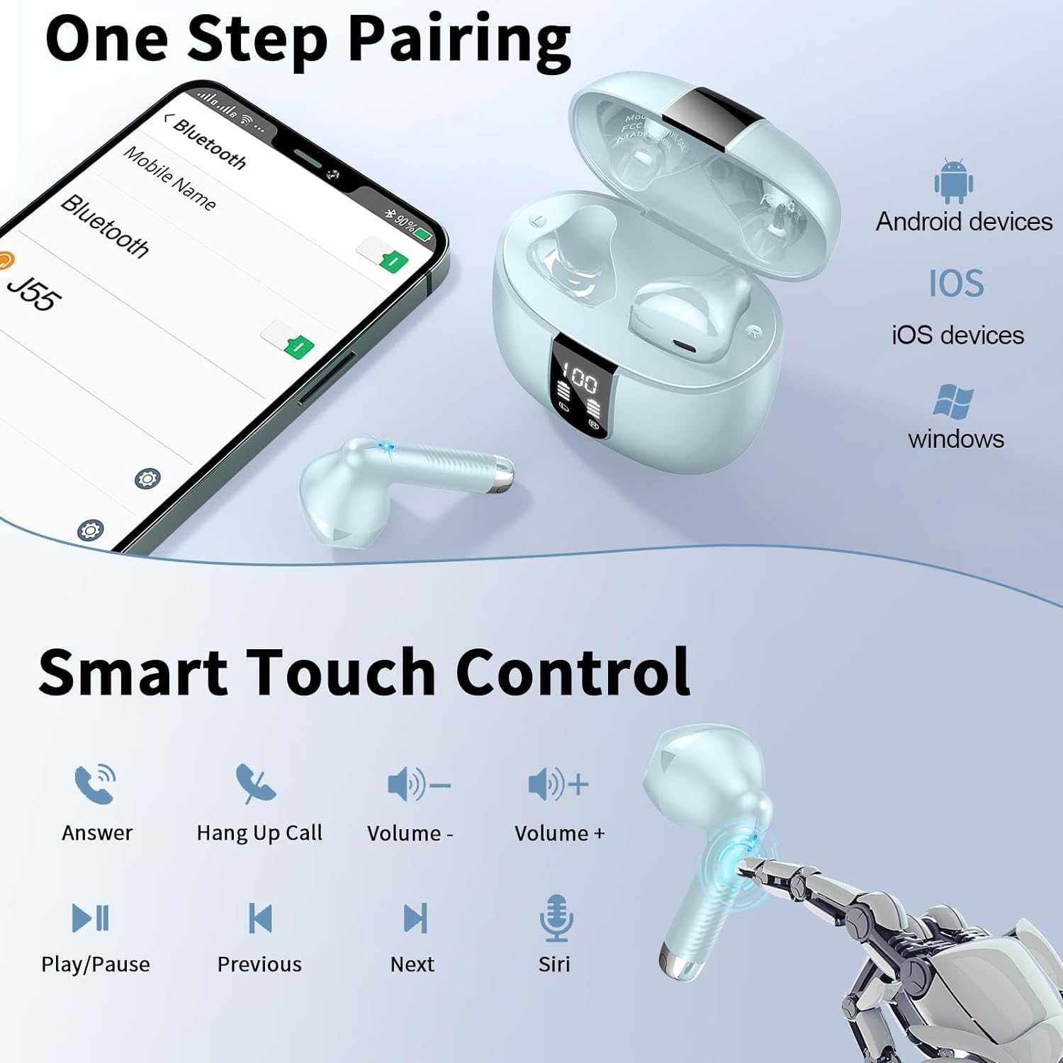 DRSAEC J55 słuchawki bezprzewodowe Bluetooth 5.3 IPX7 56h niebieskie