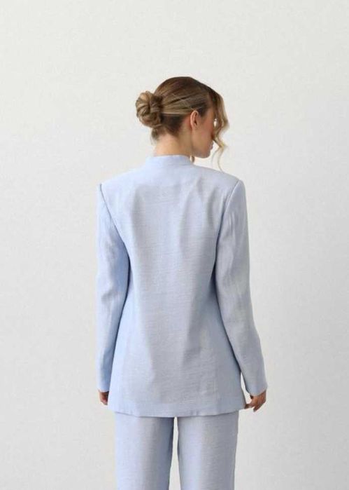 Жакет жіночий amoslook блакитний із жатого льону без лацкана xs-s-m