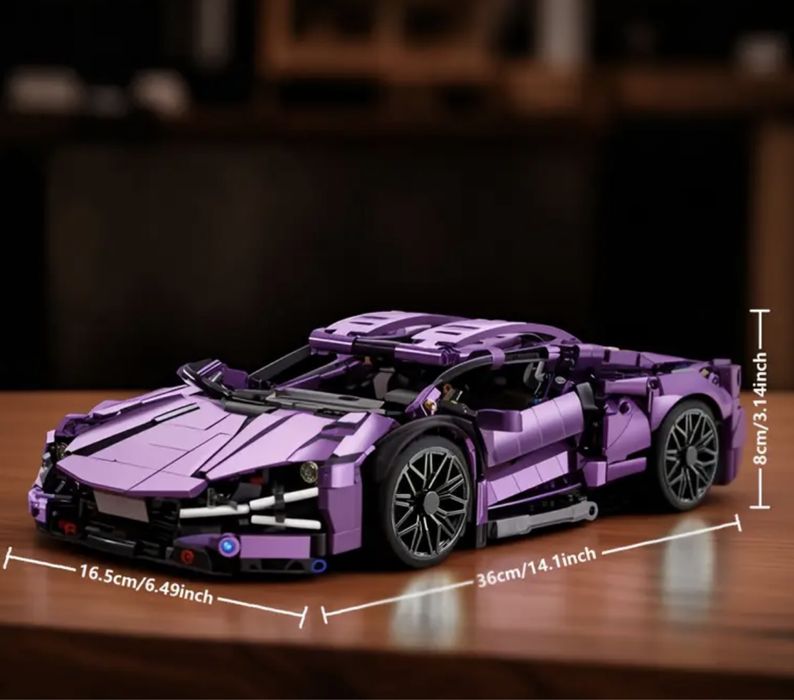 Контсруктор 1300 деталей спортивна машинка 36*17см lego technic фіолет