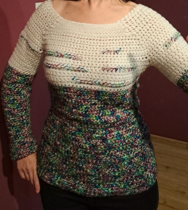 Sweter damski biały kolorowy M 38 handmade rękodzieło na szydełku