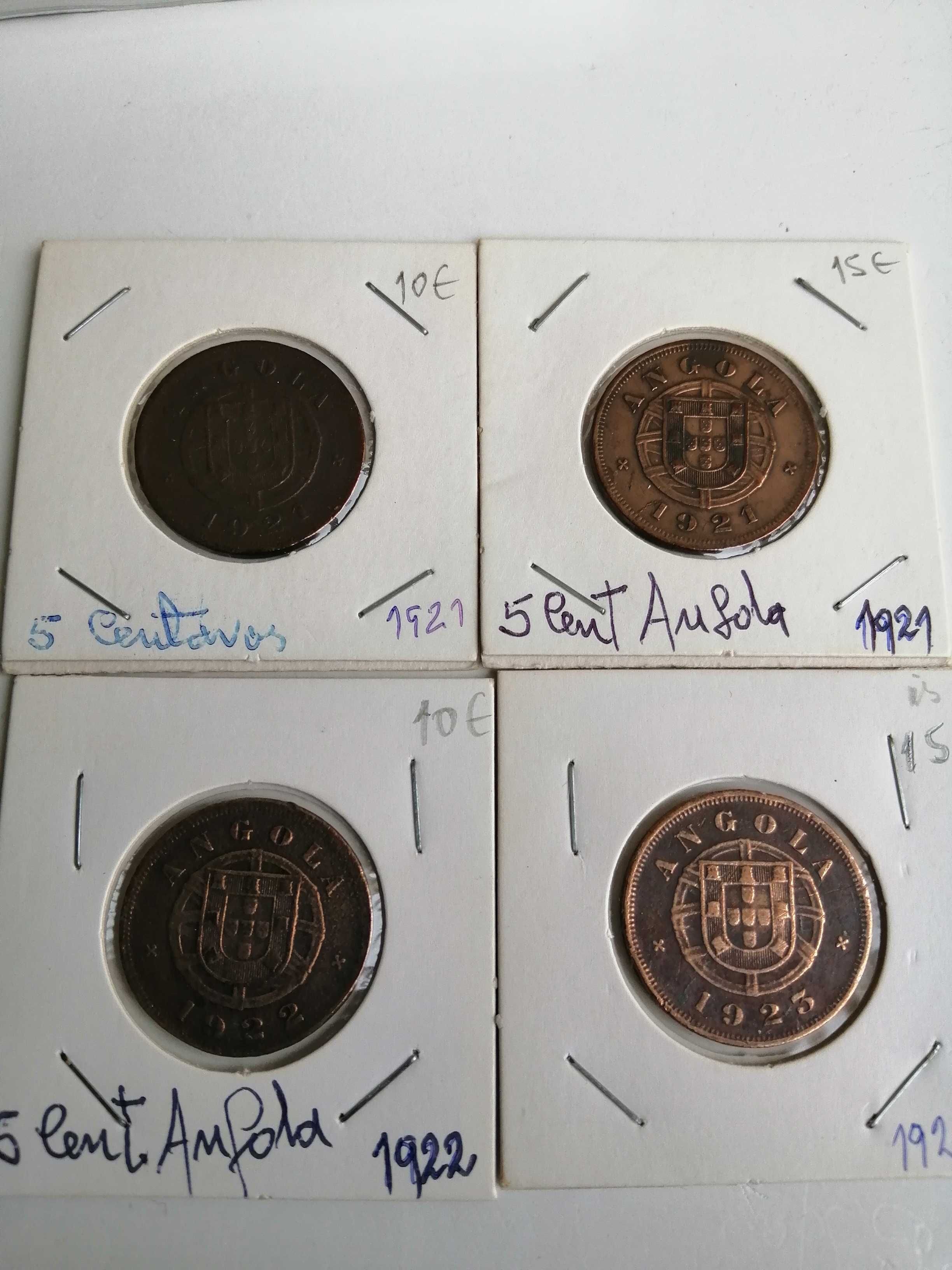 Moedas de 5 centavos de Angola, de 1921/1922/1923.