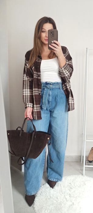 Zara spodnie s 36 jeansowe wysoki stan szeroka nogawka