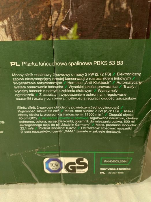 Piła łańcuchowa spalinowa 53cc 2kW Parkside