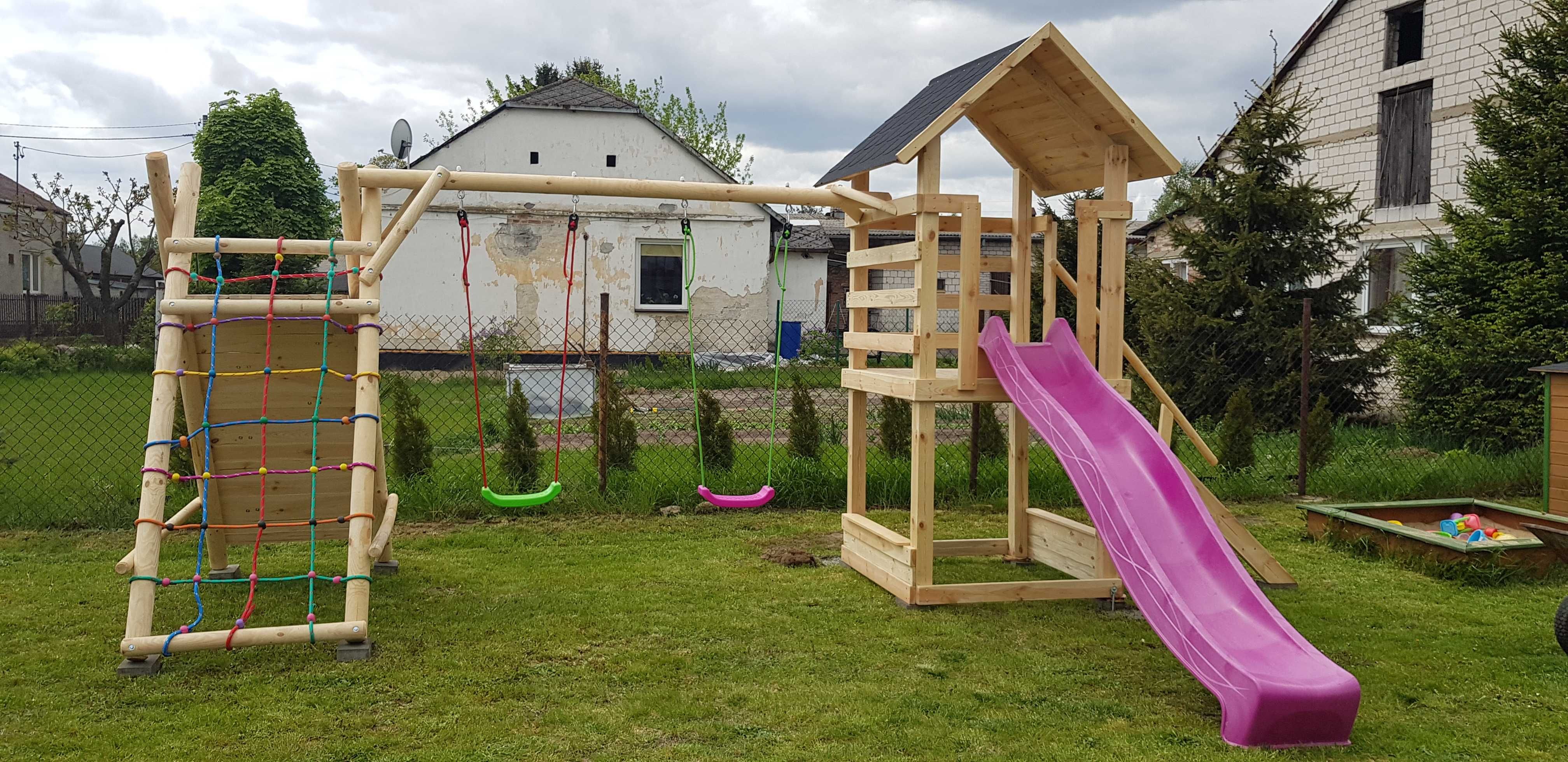 Domek dla dziecka plac zabaw huśtawka zjeżdżalnia ścianka piaskownica