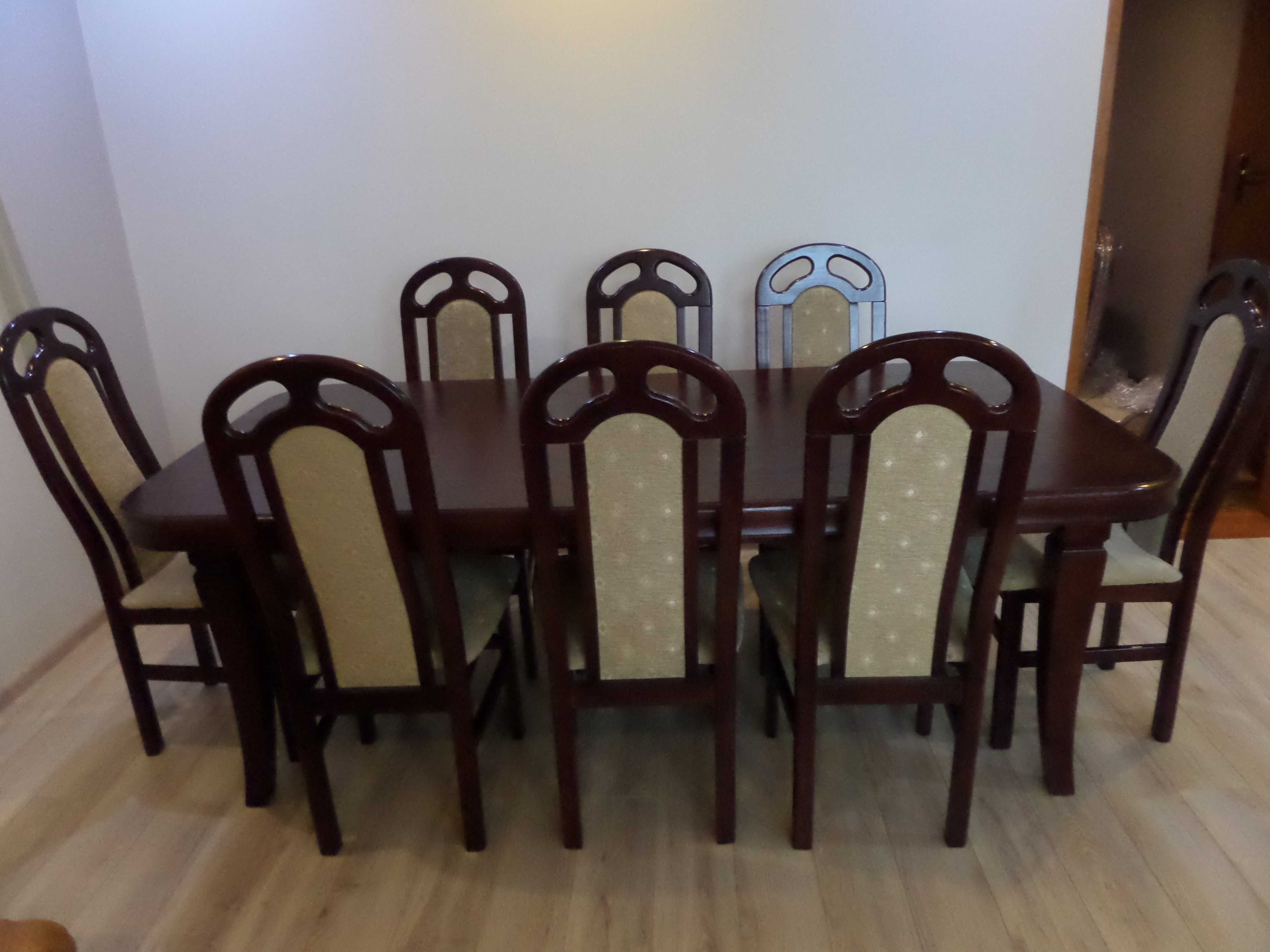 masywny dębowy stół 8 krzeseł rozłożony 3 metry stan bdb WYSYŁKA dowóz