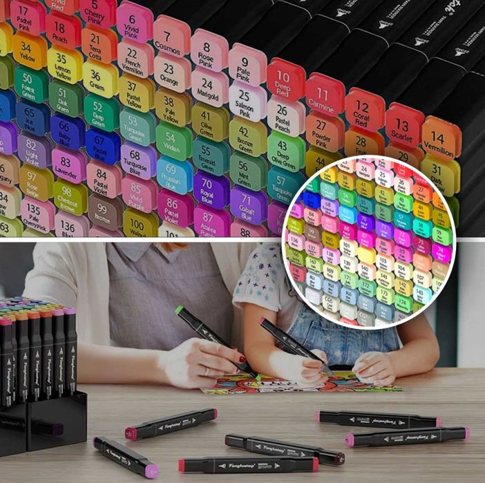 MARKERY ALKOHOLOWE flamastry pisaki dwustronne 168szt.+torba (OKAZJA)