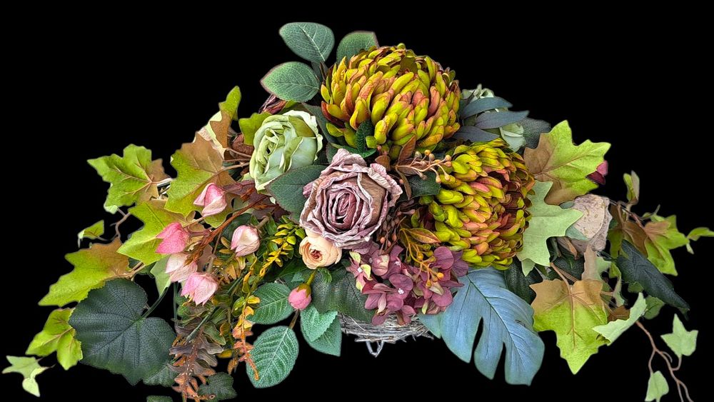 Jesienny komplet stroik wiązanka na grób cmentarz pomnik chryzantemy