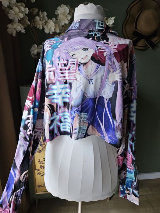 Damska koszula krótka crop z długim rękawem S Bershka kolorowa z wzore