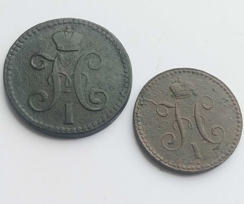 Медные монеты серебром императора Николай I .