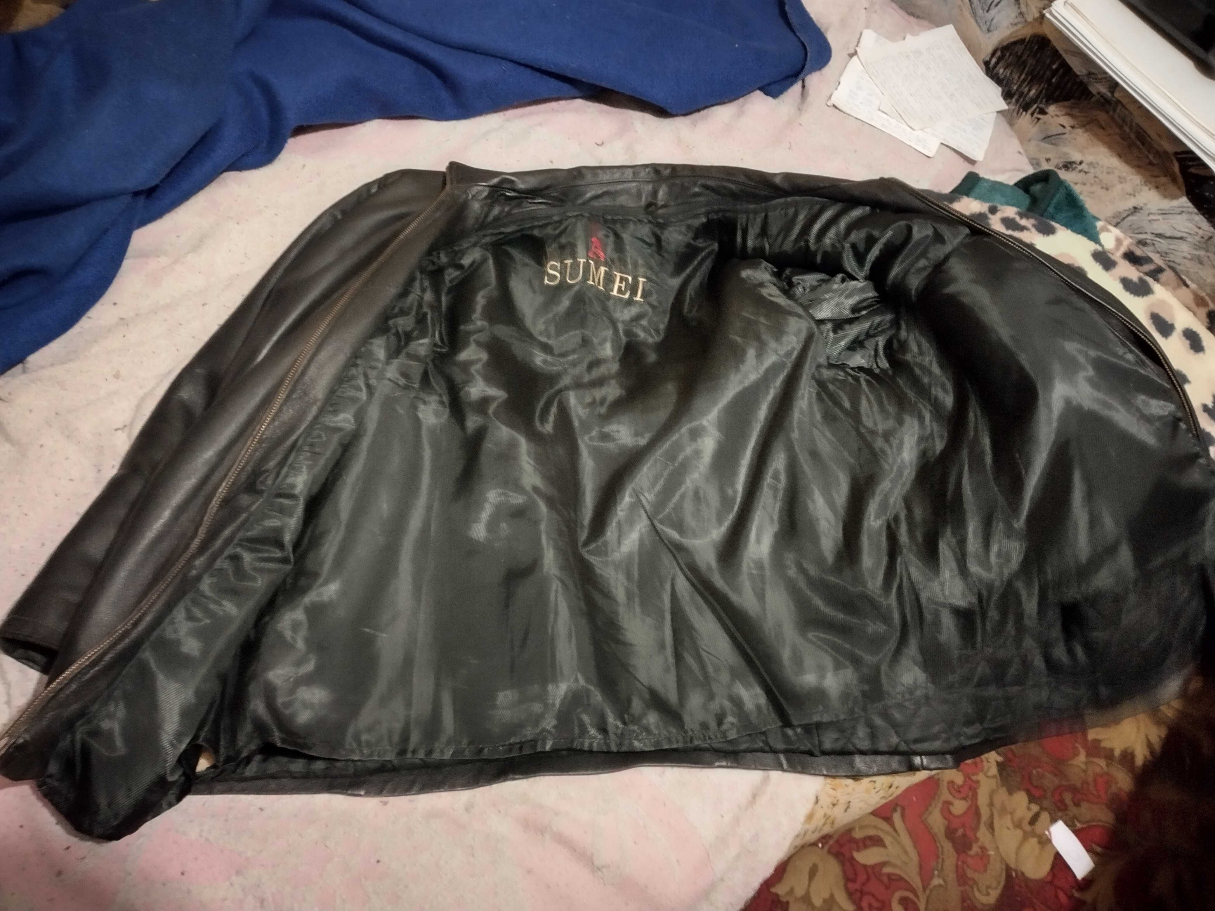 Куртка кожаная Sumei большой размер с тёплой подкладкой