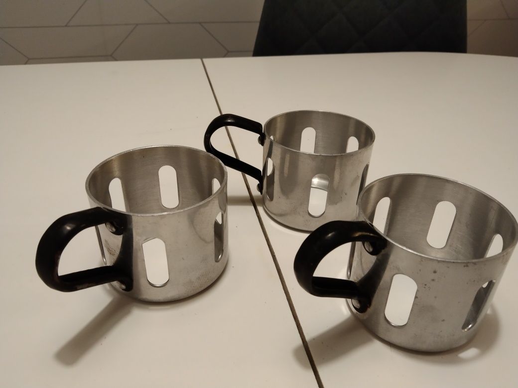 Unikat koszyczki do herbaty PRL aluminium Światowit Myszków + gratis