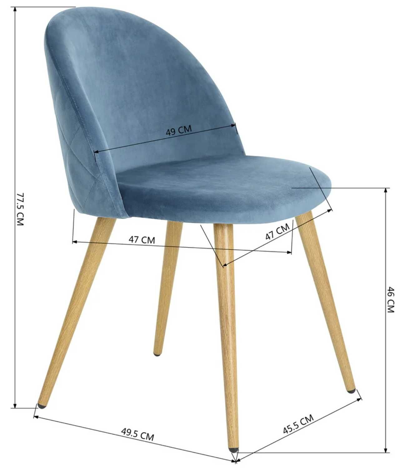 Nowe krzesła jadalniane aksamitne niebieskie 2szt.