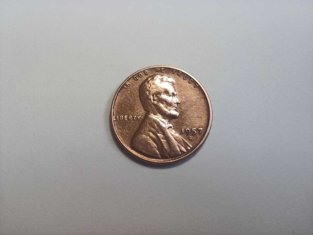 1957 D Lincoln Wheat Penny 1 cent USA Moneta Jeden cent. Małe centy.