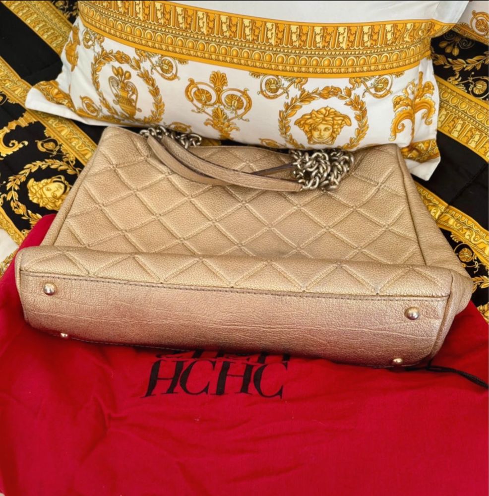 Carolina Herrera Handbag Mala Bolsa de Pele Dourada