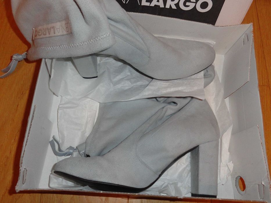 LENA LARGO kozaki za kolano szare strecz skóra 40