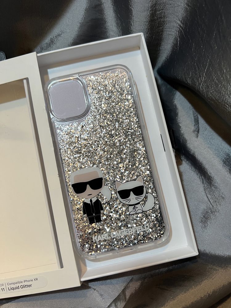 Etui iphone 11 case Karl Lagerfeld glitter brokat chanel srebrne