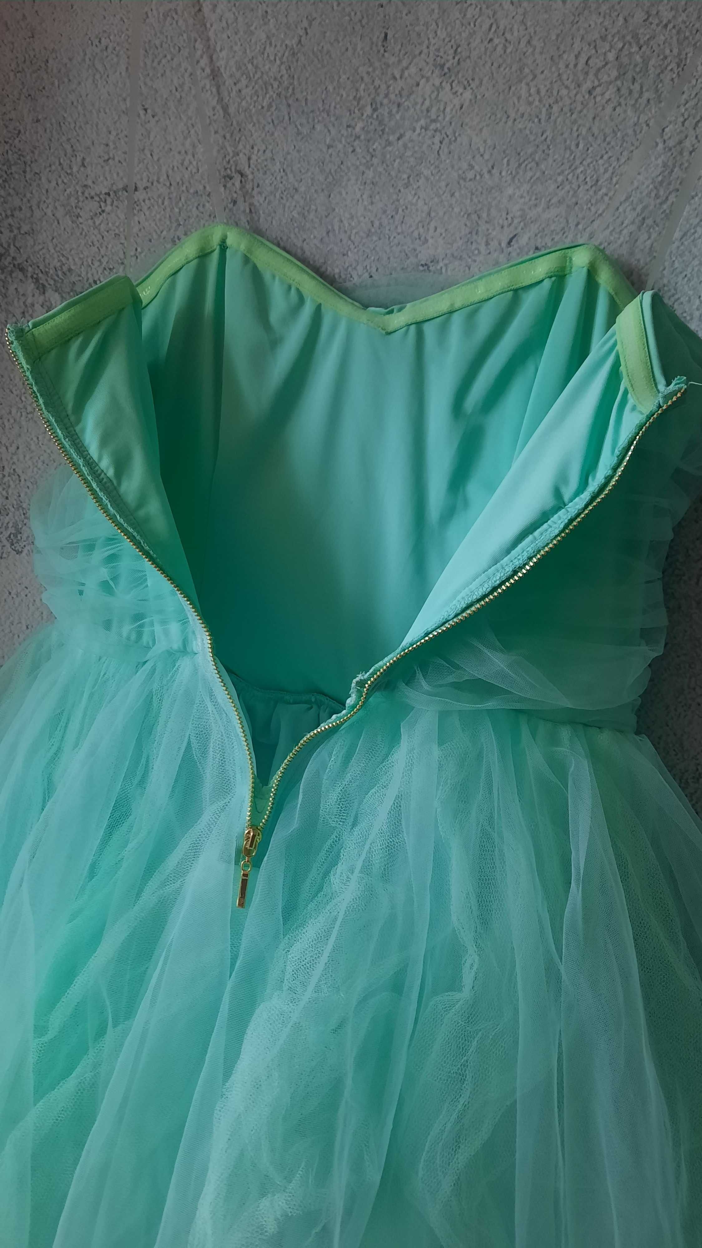 Miętowa sukienka tiulowa na bale wesela studniówkę S M