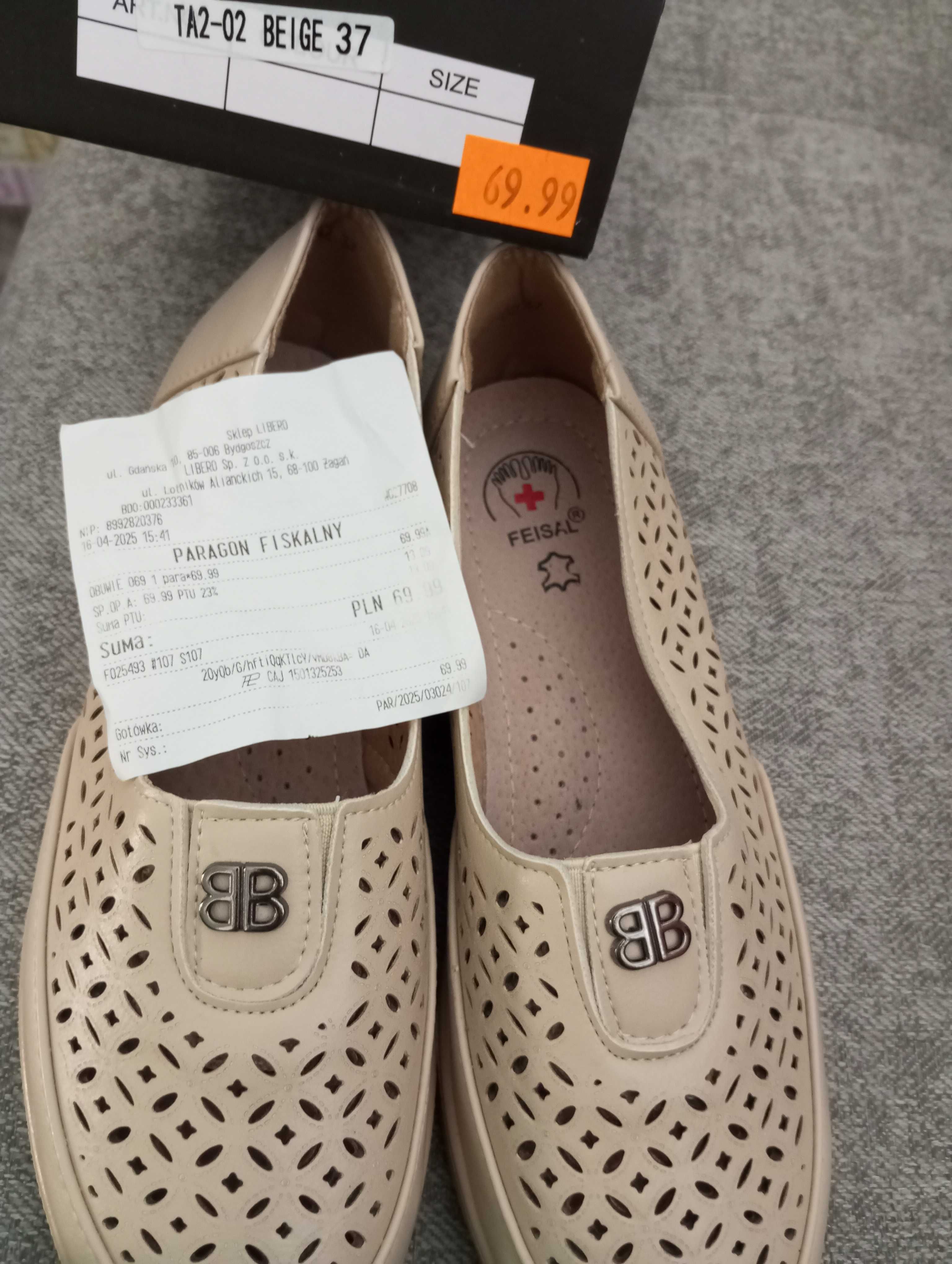 Buty  ażurowe rozmiar 37- wkładka oddychająca