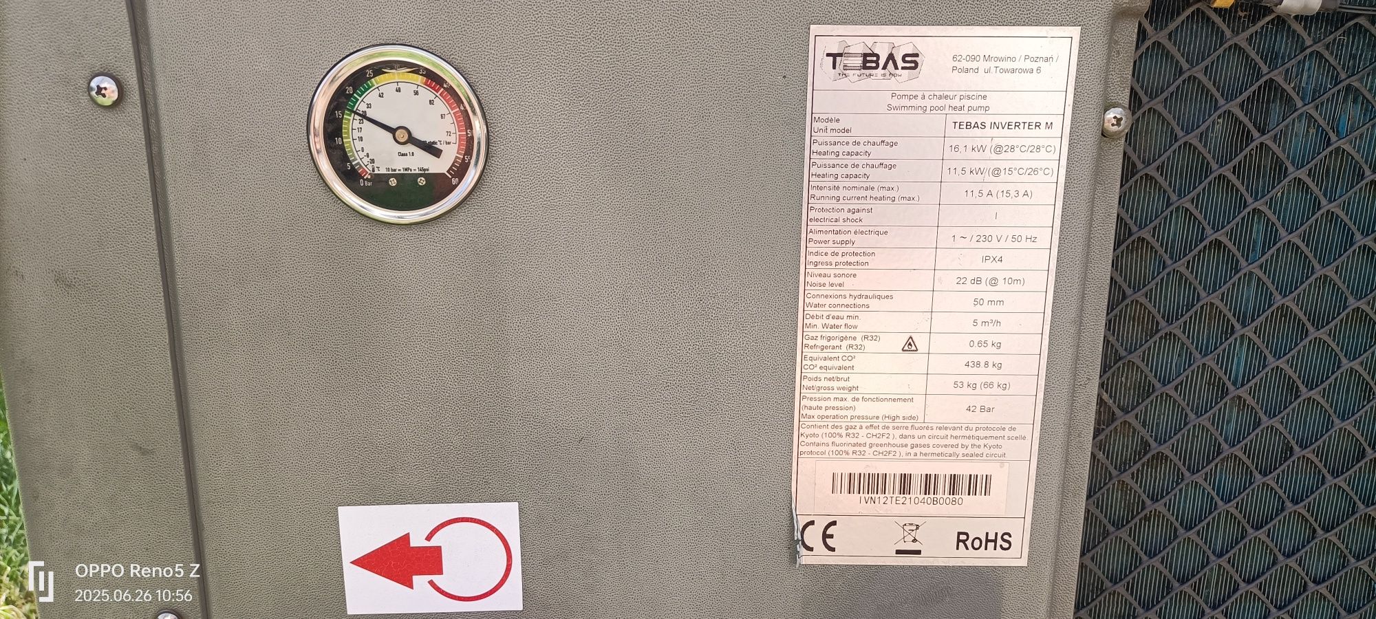 Basenowa pompa ciepła INWERTER do 80m3 wody.TEBAS M 16.5 KW
