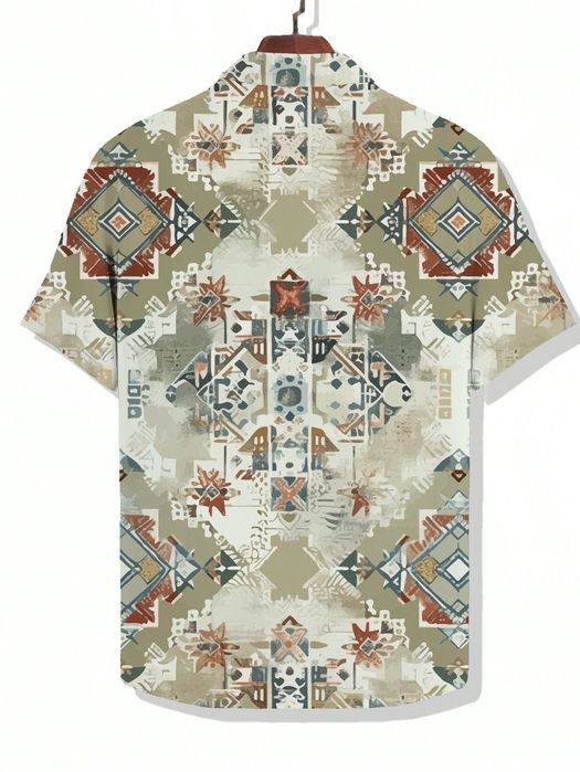 Koszula Męska Z Krótkim Rękawem Motyw Geometryczny Shein M 38