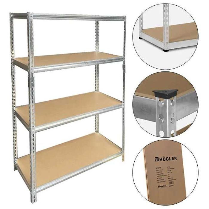 Regał metalowy magazynowy garażowy srebrny 4 półki 600kg 180x90x40