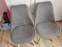 3 szt krzeseł tapicerowanych szare drewniane nogi