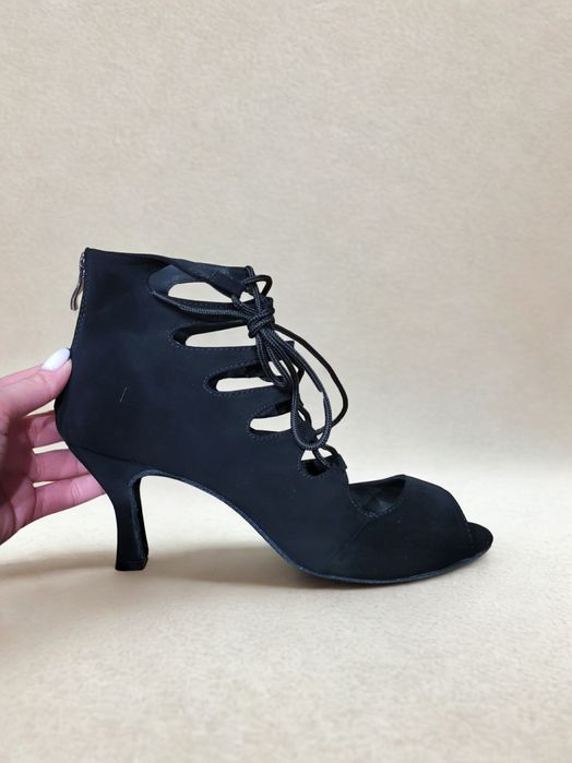 Buty do tańca sznurowane, skóra, obcas 7.5 cm papilio czarne