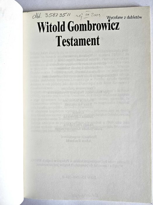 TESTAMENT - Witold Gombrowicz