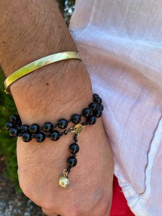 Meska pleciona podwojna bransoletka rozancowa z onyksu