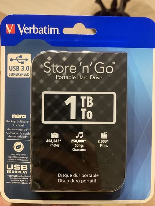 Зовнішній HDD Verbatim 1TB ext., USB 3.0, 2.5", Black. НОВИЙ
