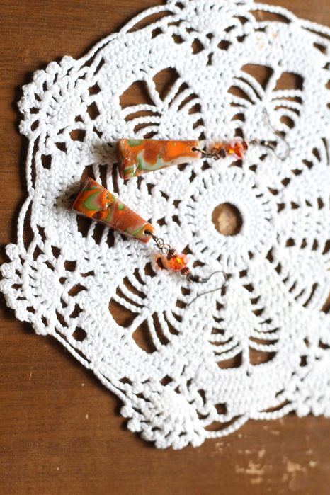 Сережки ручной работы в новогодних оттенках "Ёлка с мандаринами"